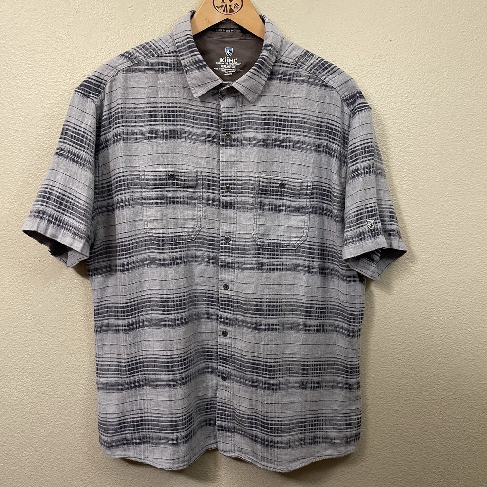 Kuhl Men's Skorpio Shirt Short Sleeve Light Soft Flannel Button Up Gray Size XXL
